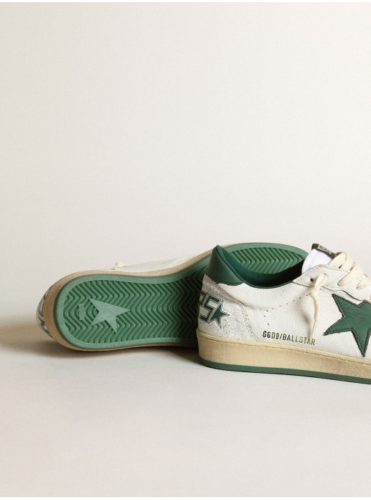 Women's Ball Star in white nappa leather with green leather star and heel tab