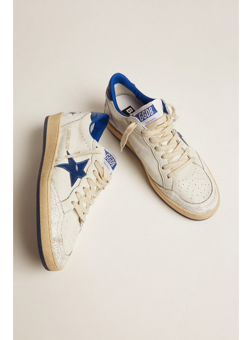 Women's Ball Star in white nappa with bright blue metallic leather star and heel tab