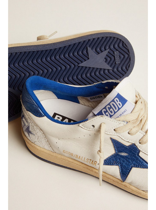 Women's Ball Star in white nappa with bright blue metallic leather star and heel tab