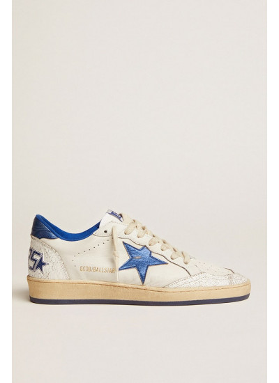 Women's Ball Star in white nappa with bright blue metallic leather star and heel tab