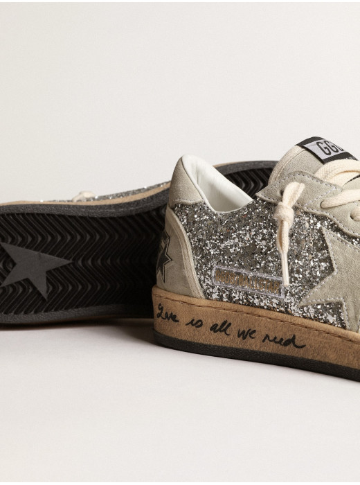 Women’s Ball Star in silver glitter with ice-gray suede inserts