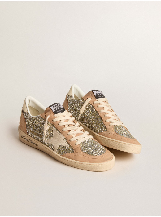 Women's Ball Star in platinum glitter with cream leather star and nubuck toe