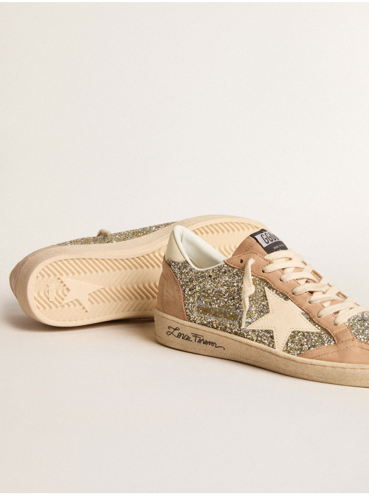 Women's Ball Star in platinum glitter with cream leather star and nubuck toe