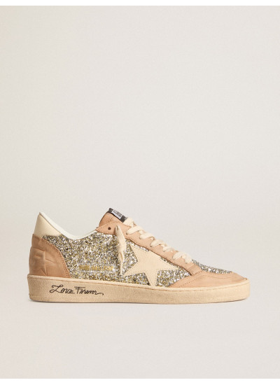 Women's Ball Star in platinum glitter with cream leather star and nubuck toe