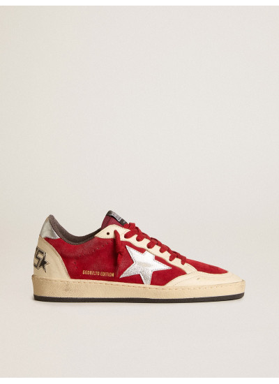 Ball Star in burgundy suede with silver leather star and heel tab