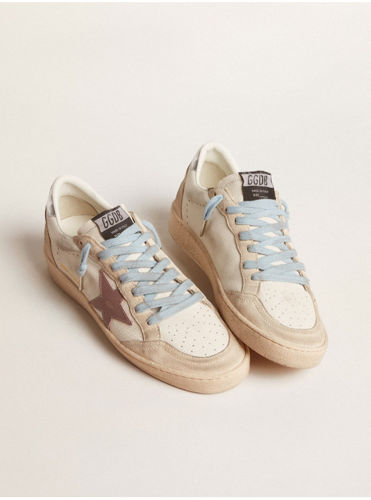 Women's Ball Star LTD in white nappa and pearl suede with mauve leather star