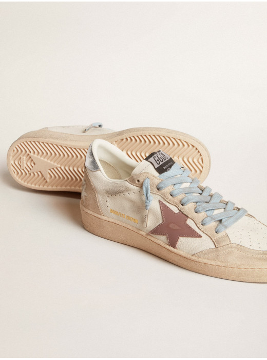 Women's Ball Star LTD in white nappa and pearl suede with mauve leather star