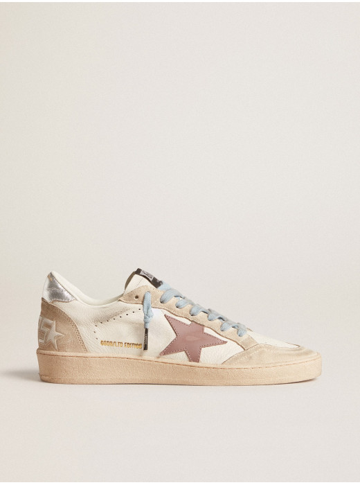 Women's Ball Star LTD in white nappa and pearl suede with mauve leather star