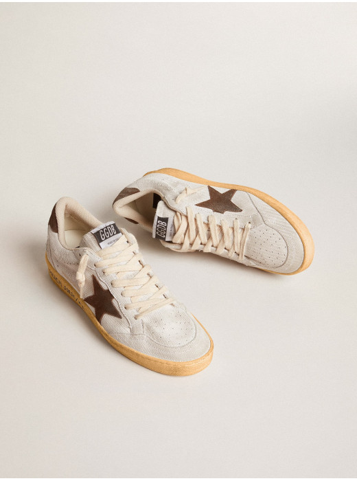 Women's Ball Star in white nubuck leather with brown suede star and heel tab