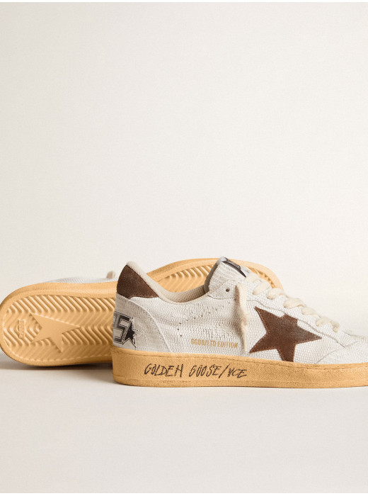 Women's Ball Star in white nubuck leather with brown suede star and heel tab