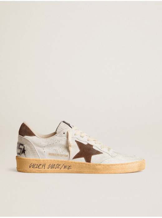 Women's Ball Star in white nubuck leather with brown suede star and heel tab