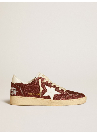 Ball Star in burgundy glitter with white leather star and heel tab