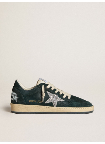 Ball Star in green suede with silver glitter star