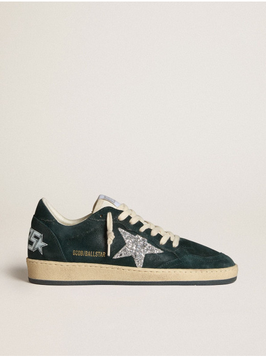 Ball Star in green suede with silver glitter star