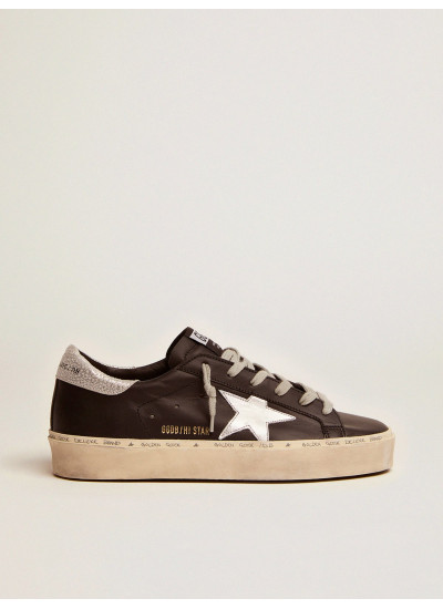 Women's Hi Star in black leather with silver laminated leather star