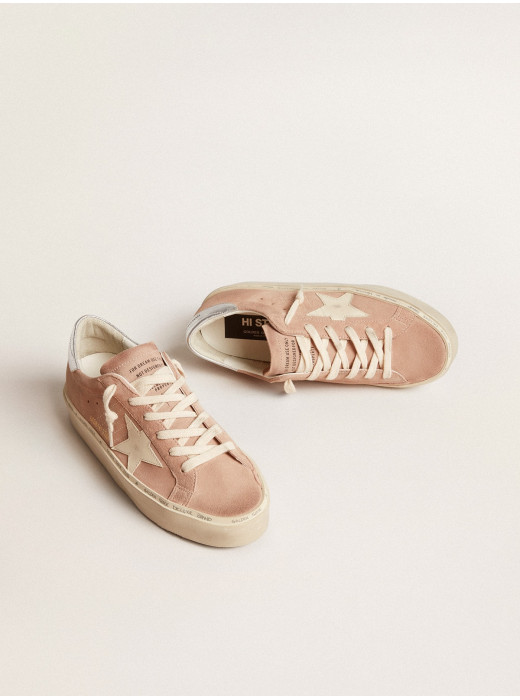 Women's Hi Star in pink suede with cream star and silver leather heel tab