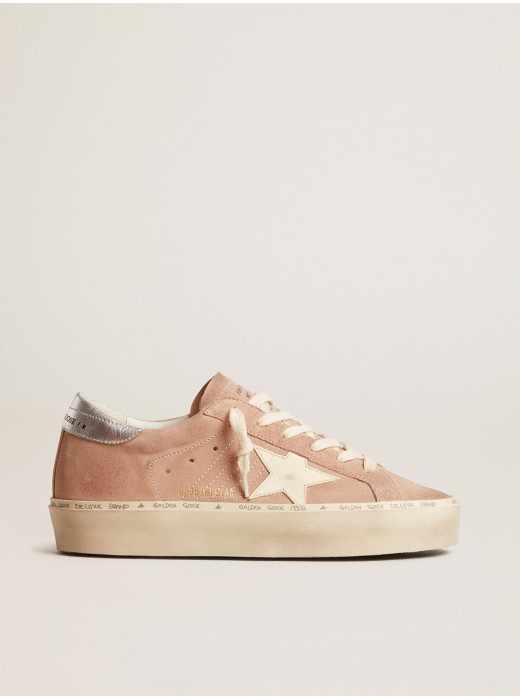 Women's Hi Star in pink suede with cream star and silver leather heel tab