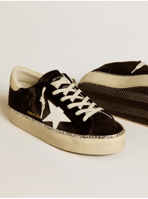 Hi Star in black velvet with white leather star and suede heel tab