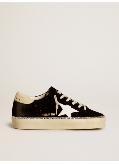 Hi Star in black velvet with white leather star and suede heel tab