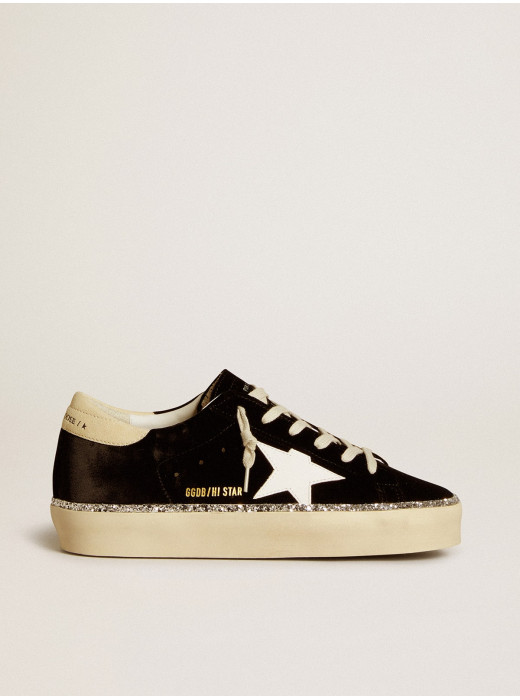 Hi Star in black velvet with white leather star and suede heel tab