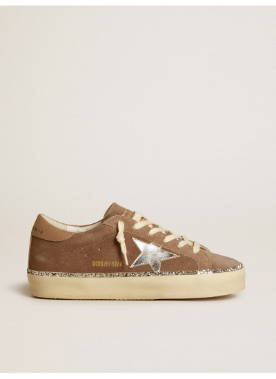 Hi Star in suede with silver leather star and leather heel tab