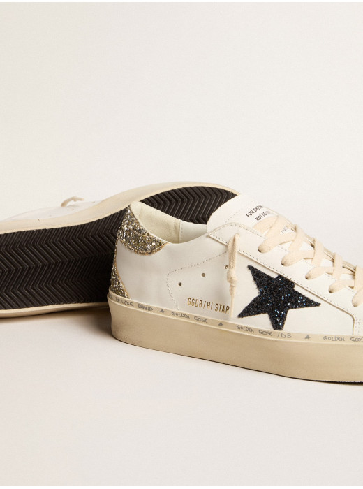 Women's Hi Star with blue glitter star and platinum glitter heel tab