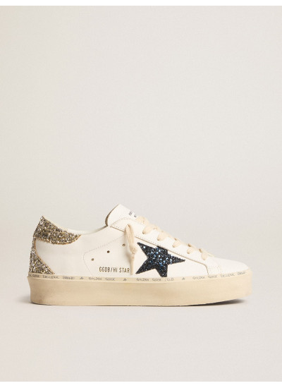 Women's Hi Star with blue glitter star and platinum glitter heel tab