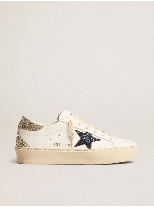 Women's Hi Star with blue glitter star and platinum glitter heel tab