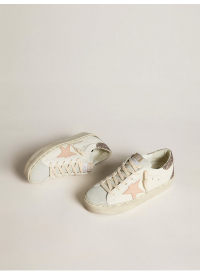 Hi Star in white nappa with pink leather star and glitter heel tab