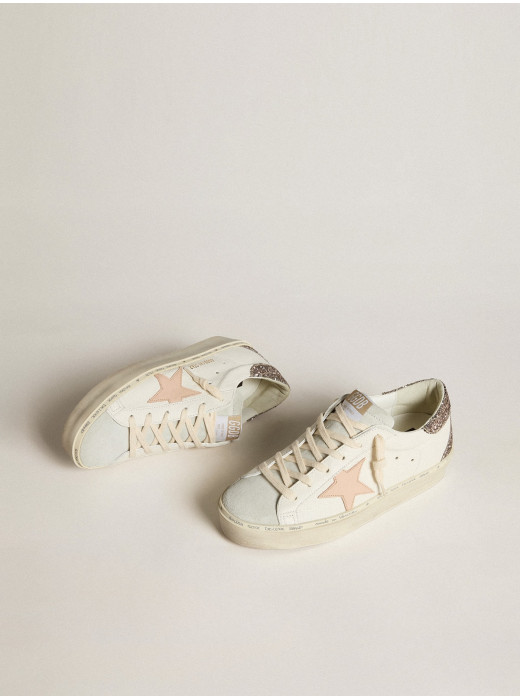 Hi Star in white nappa with pink leather star and glitter heel tab