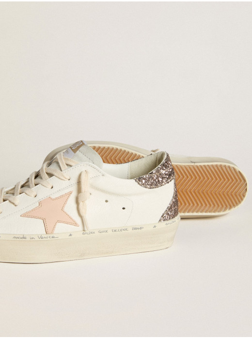 Hi Star in white nappa with pink leather star and glitter heel tab