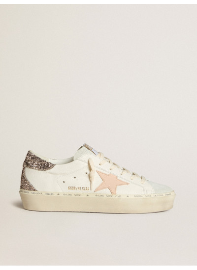 Hi Star in white nappa with pink leather star and glitter heel tab