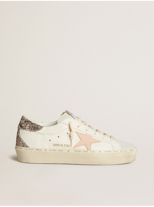 Hi Star in white nappa with pink leather star and glitter heel tab