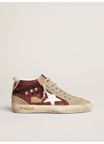 Women's Mid Star in burgundy glitter with gray inserts and white star