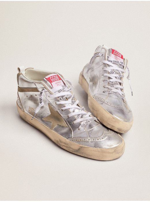 Women's Mid Star in silver laminated leather with dove gray star