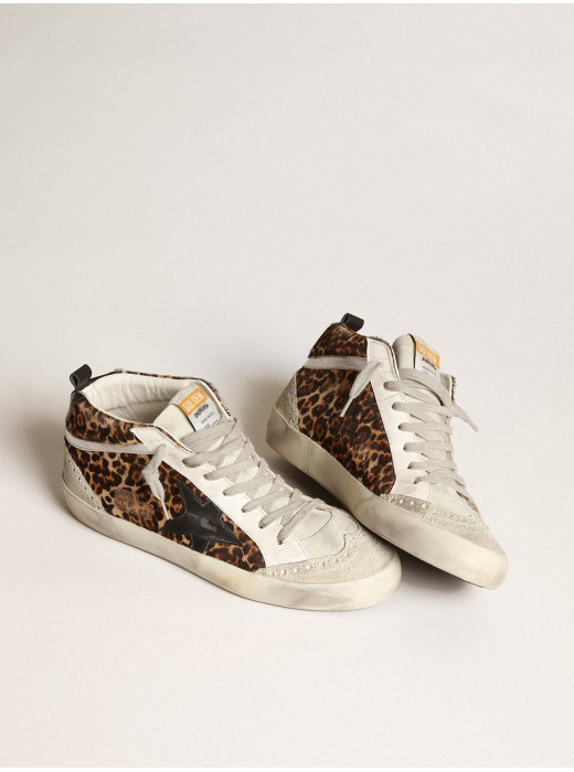 Women's Mid Star in leopard print pony skin with black star