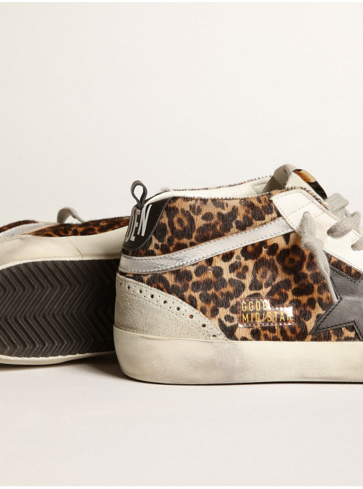 Women's Mid Star in leopard print pony skin with black star