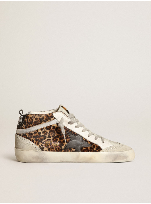 Women's Mid Star in leopard print pony skin with black star