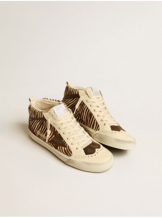 Mid Star LTD in zebra-print pony skin with suede star and brown flash