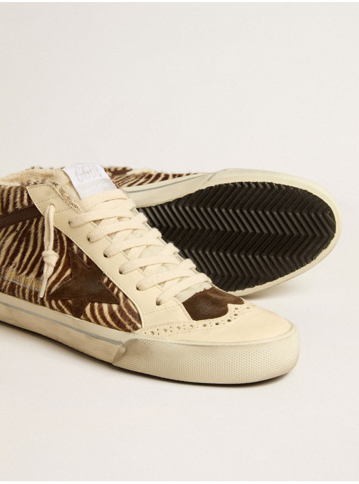 Mid Star LTD in zebra-print pony skin with suede star and brown flash