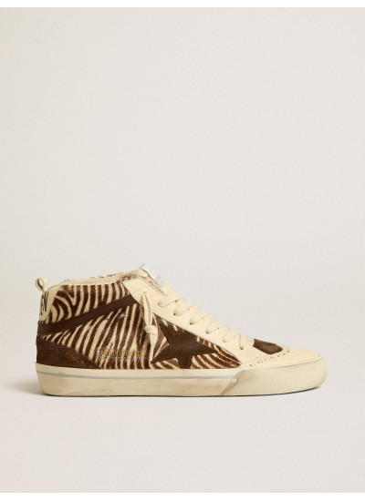 Mid Star LTD in zebra-print pony skin with suede star and brown flash