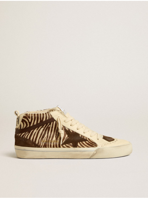 Mid Star LTD in zebra-print pony skin with suede star and brown flash