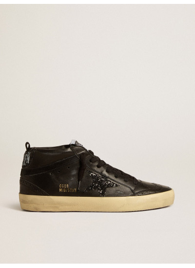 Women's Mid Star in black nappa with black glitter star and suede flash