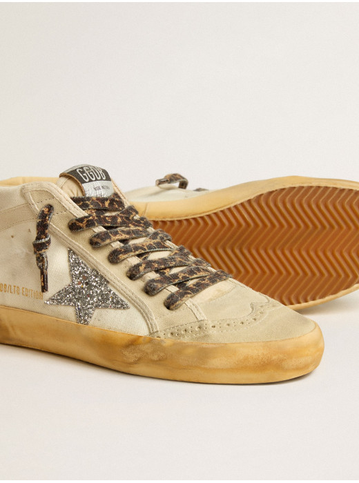 Women's Mid Star in canvas with silver glitter star and beige flash