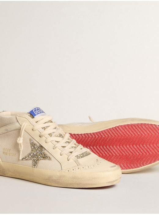 Women's Mid Star in mesh with platinum glitter star and white leather flash