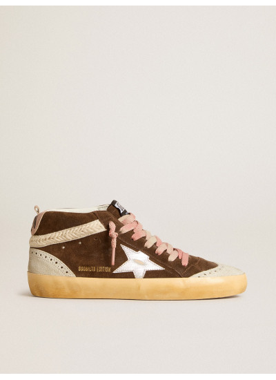 Mid Star LTD in brown suede with silver nappa leather star and cream flash