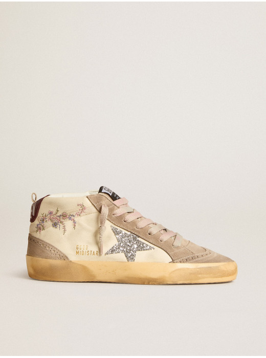 Women's Mid Star in nappa leather with floral embroidery and silver glitter star