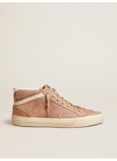 Women's Mid Star LTD in pink suede with pink lizard-print leather star