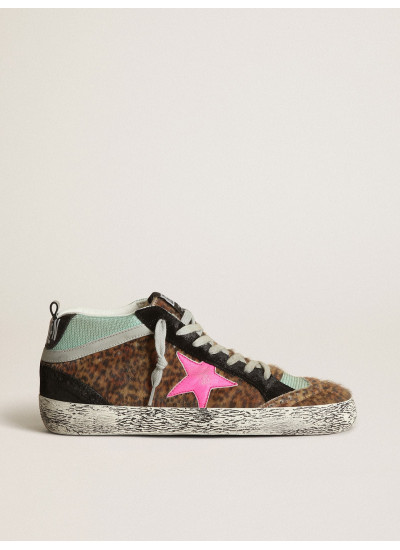 Mid Star in leopard-print pony skin with fuchsia leather star