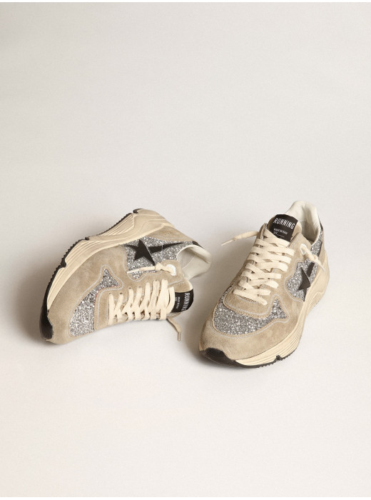 Women's Running Sole in silver glitter and dove gray suede